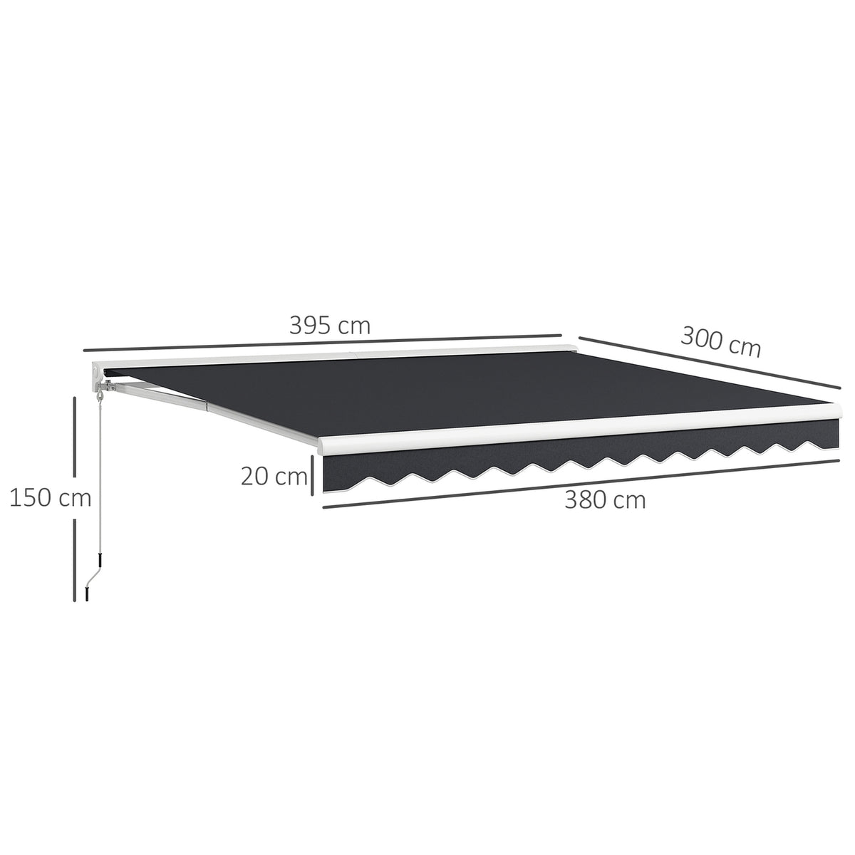 Folding Arm Awning 4 X 3 M Electric Awning With Hand Crank, Remote Control Wall Mounted Sun Canopy Balcony Awning For Garden Aluminum Grey