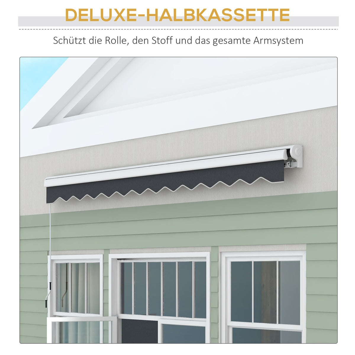 Folding Arm Awning 4 X 3 M Electric Awning With Hand Crank, Remote Control Wall Mounted Sun Canopy Balcony Awning For Garden Aluminum Grey