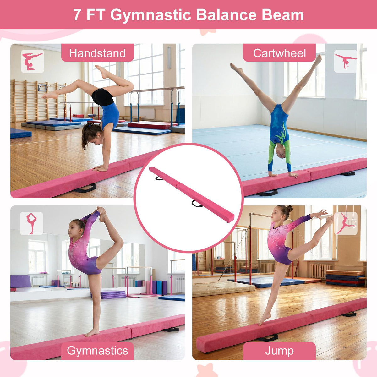 Folding Balance Beam, 7 Ft, Solid Wood Base, Anti-Slip