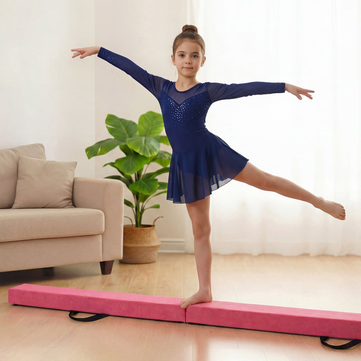 Folding Balance Beam, 7 Ft, Solid Wood Base, Anti-Slip