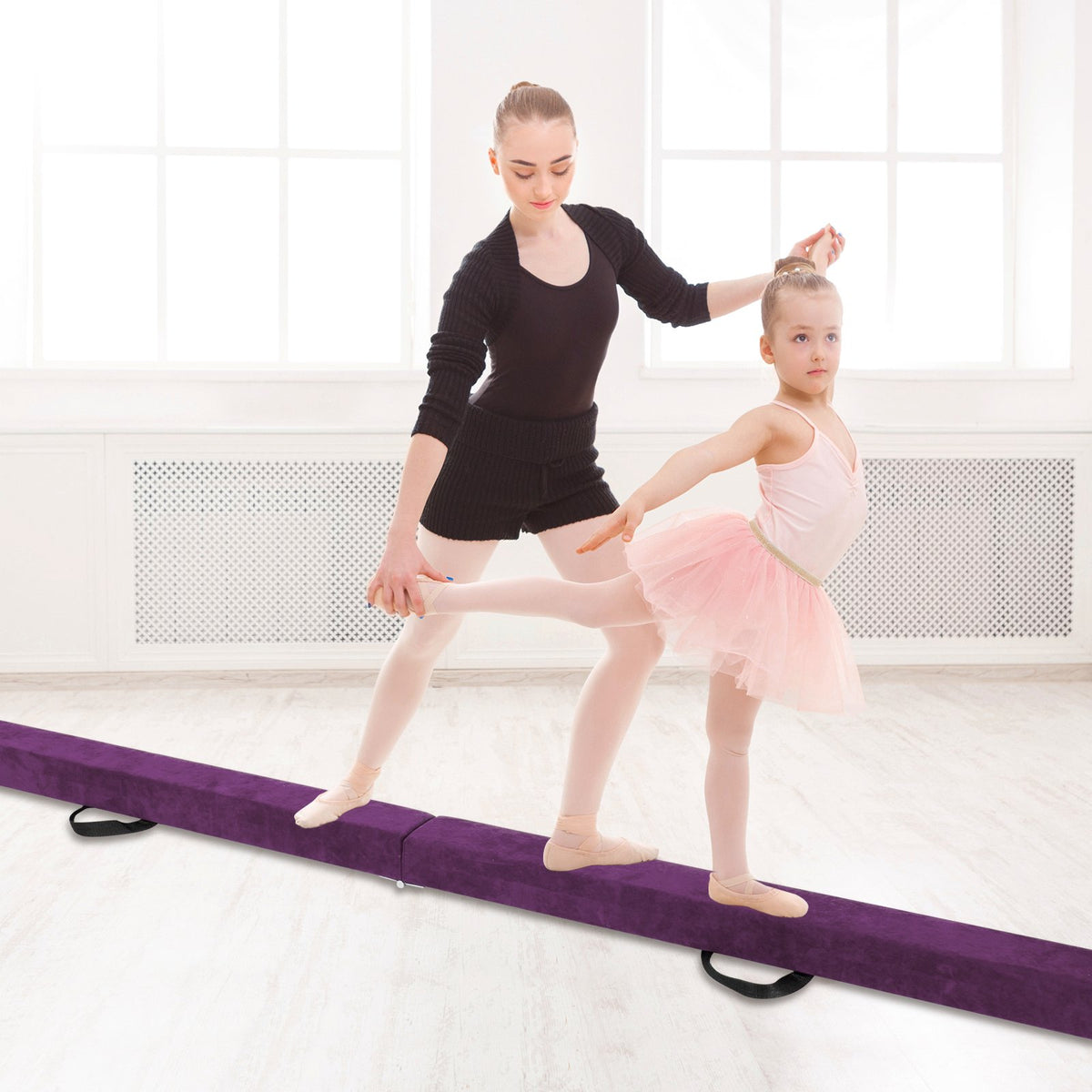 Folding Balance Beam, 8 Ft, Wood Base, Anti-Slip Bottom