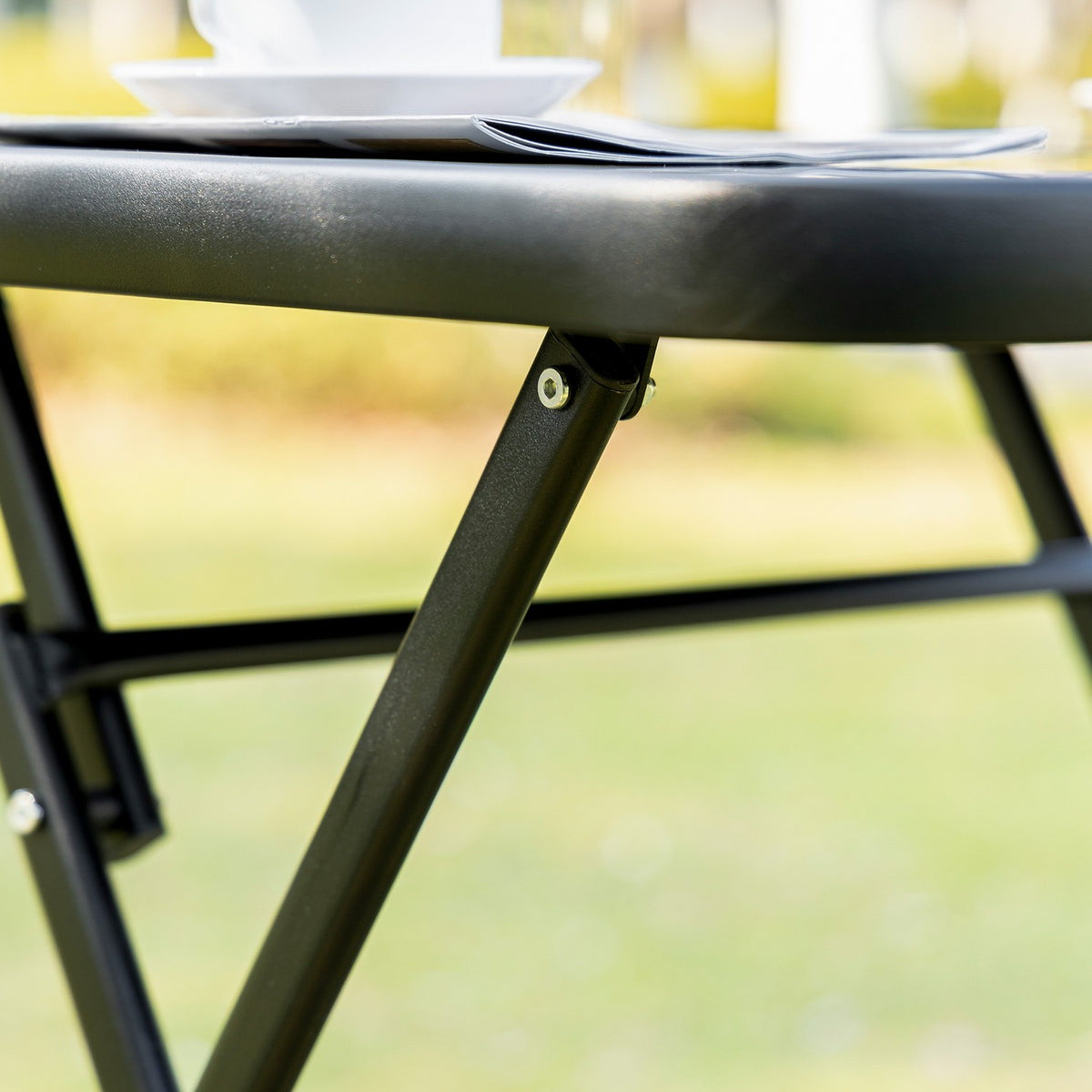 Folding Balcony Set For 2 People Seating Group Table 2 Chairs Metal Mesh Black Gray