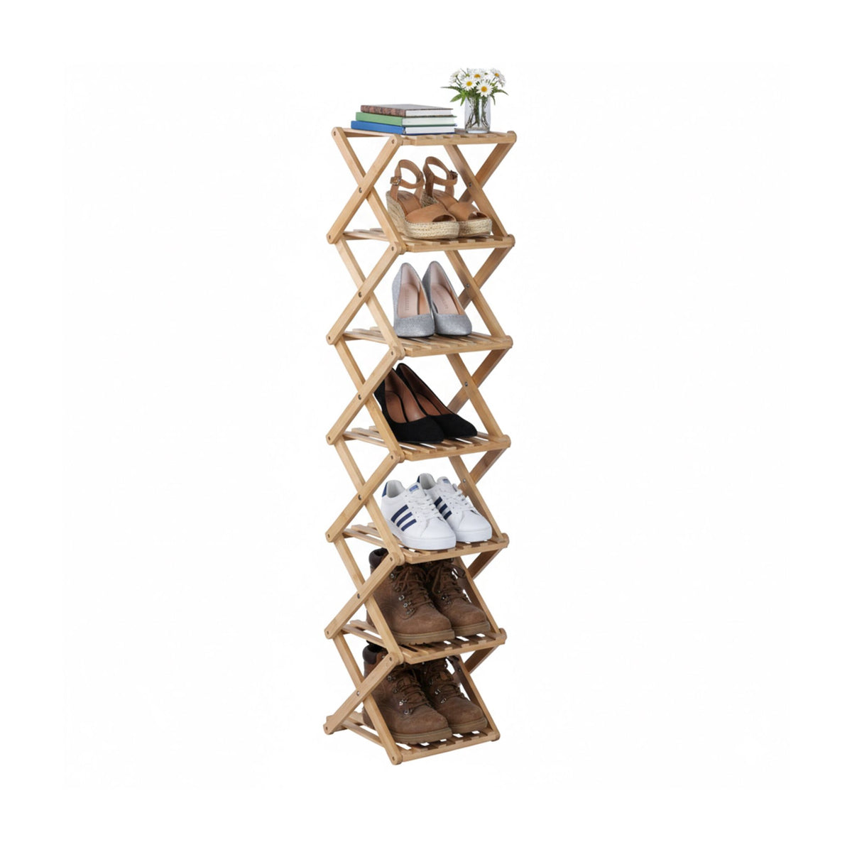 Folding Bamboo Shoe Rack – Space-Saving, Vertical Design