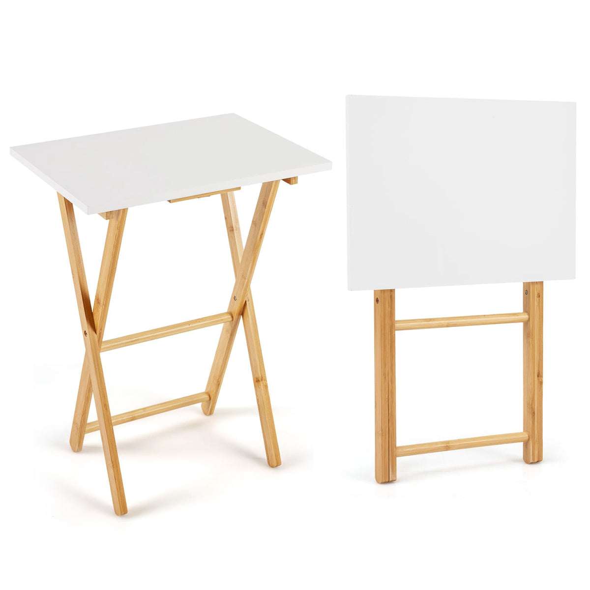 Folding Bamboo TV Trays Set of 2 – White & Natural