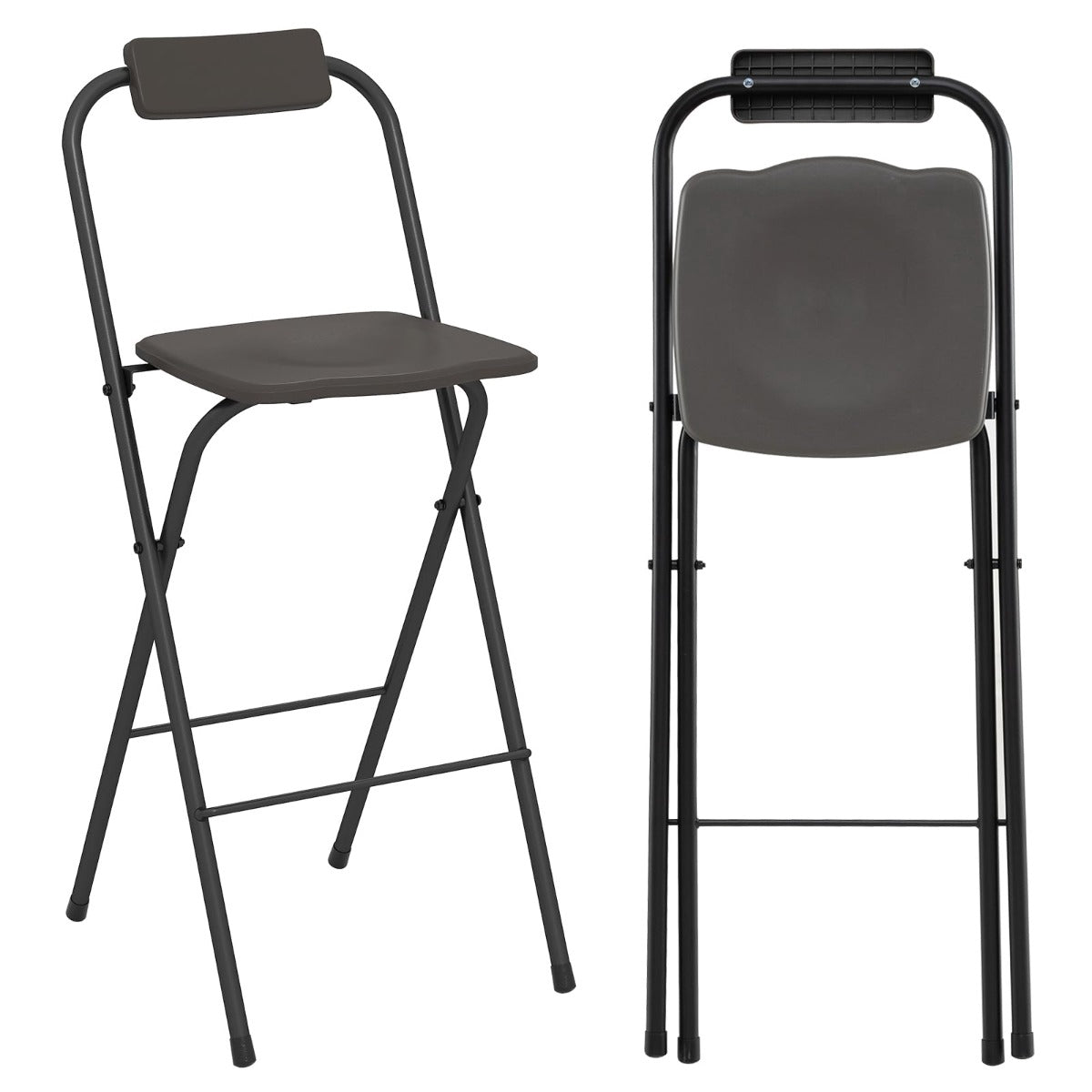Folding Bar Stools Set of 2 with Backrest, 150kg Capacity, Gray