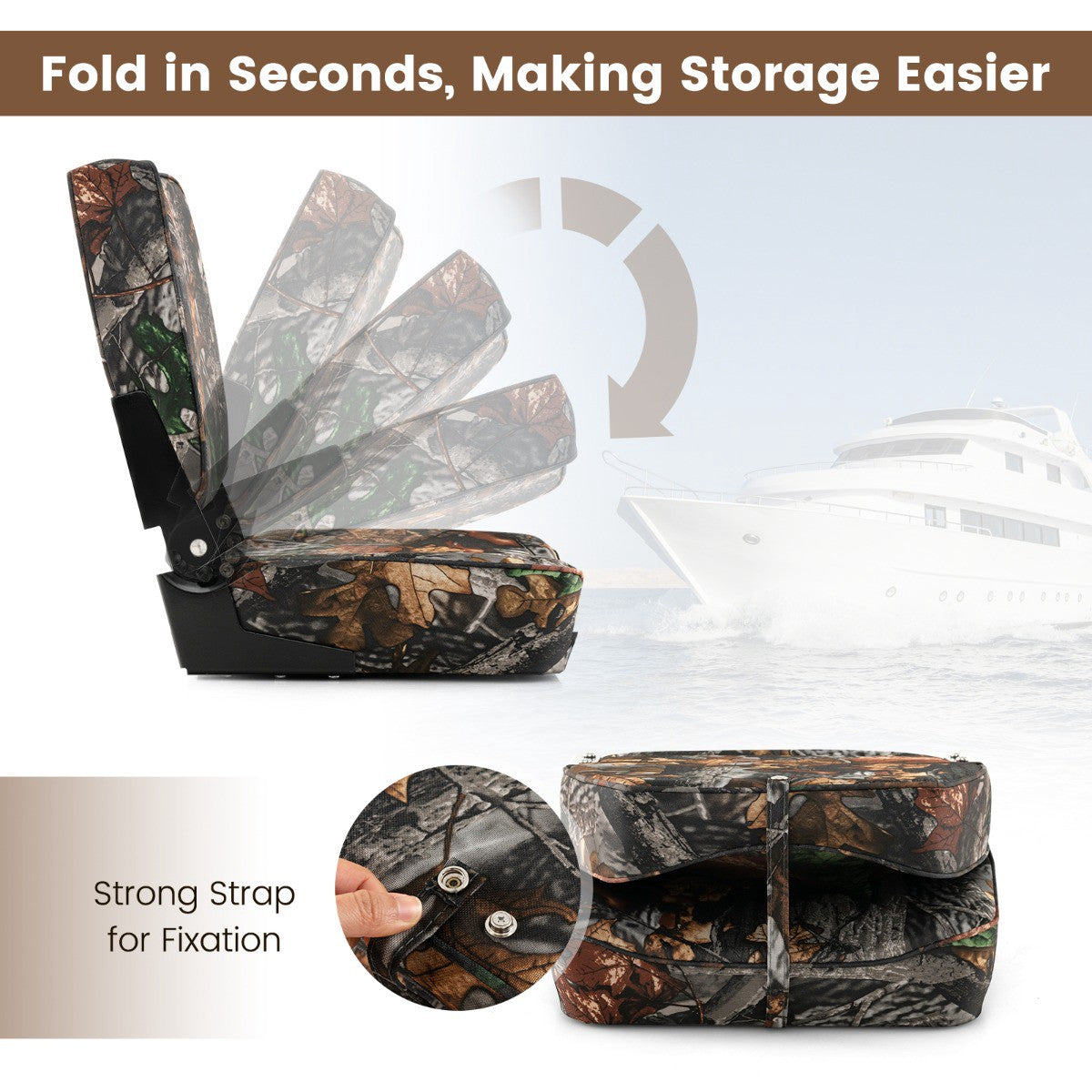 Folding Boat Seats, 2-Pack, Waterproof Camouflage