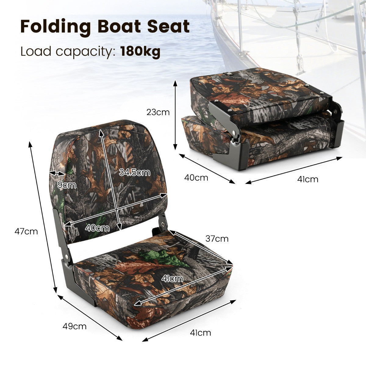Folding Boat Seats, 2-Pack, Waterproof Camouflage