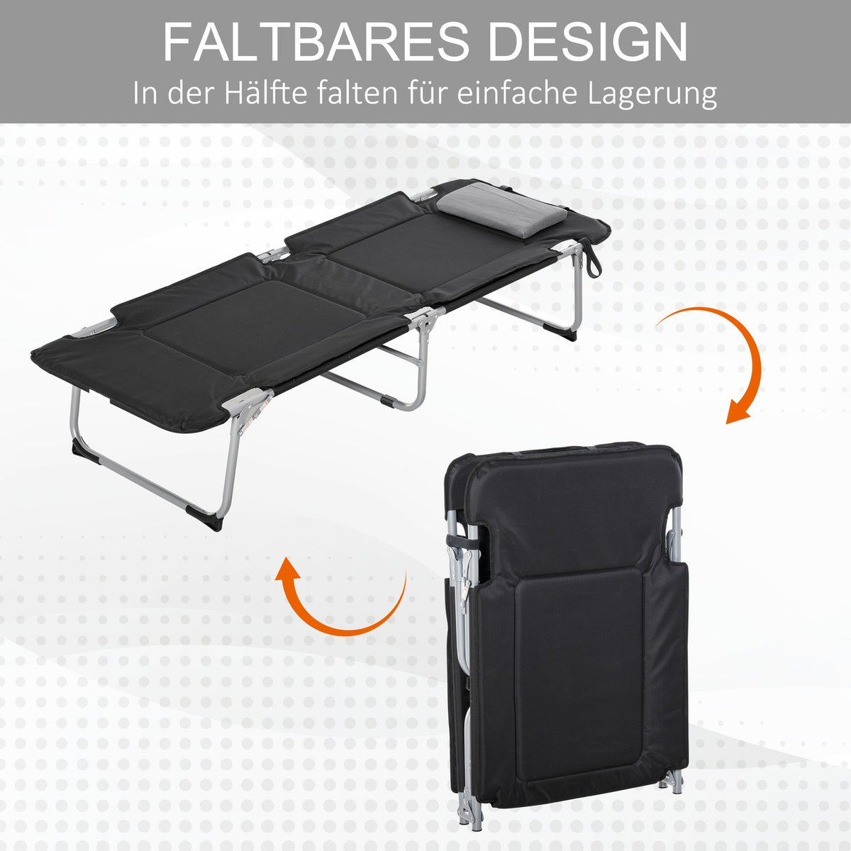 Folding Camping Bed Camp Bed With Pillow, Lightweight & Portable, For Outdoor & Camping, Black+Silver, 183X66X33Cm