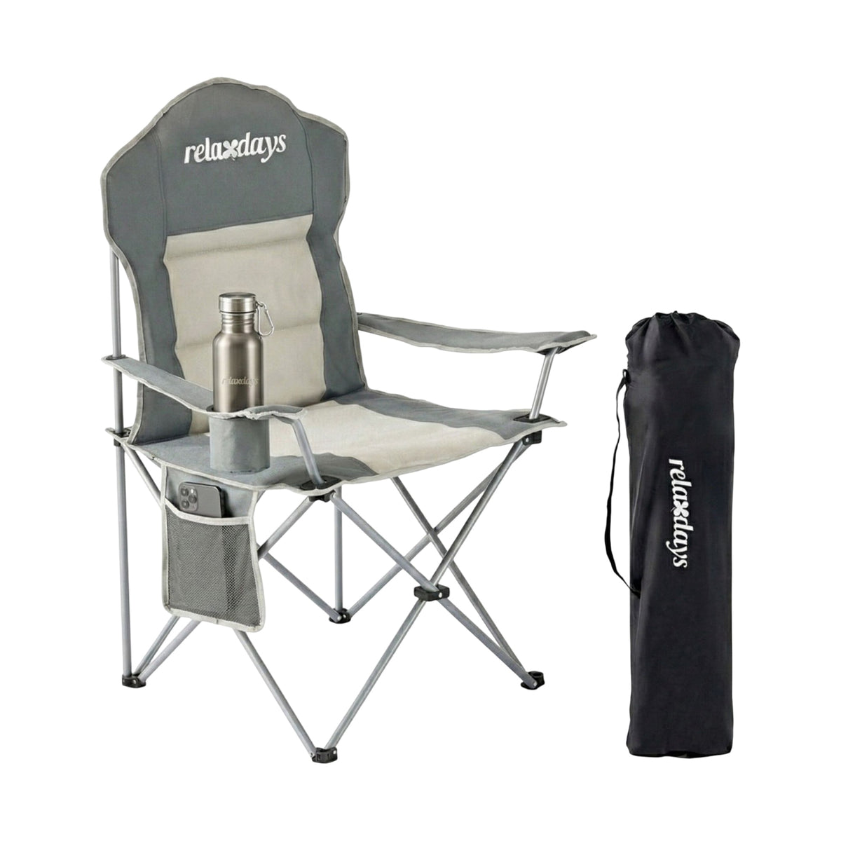 Folding Camping Chair – High-Back, Padded Seat, Cup Holder