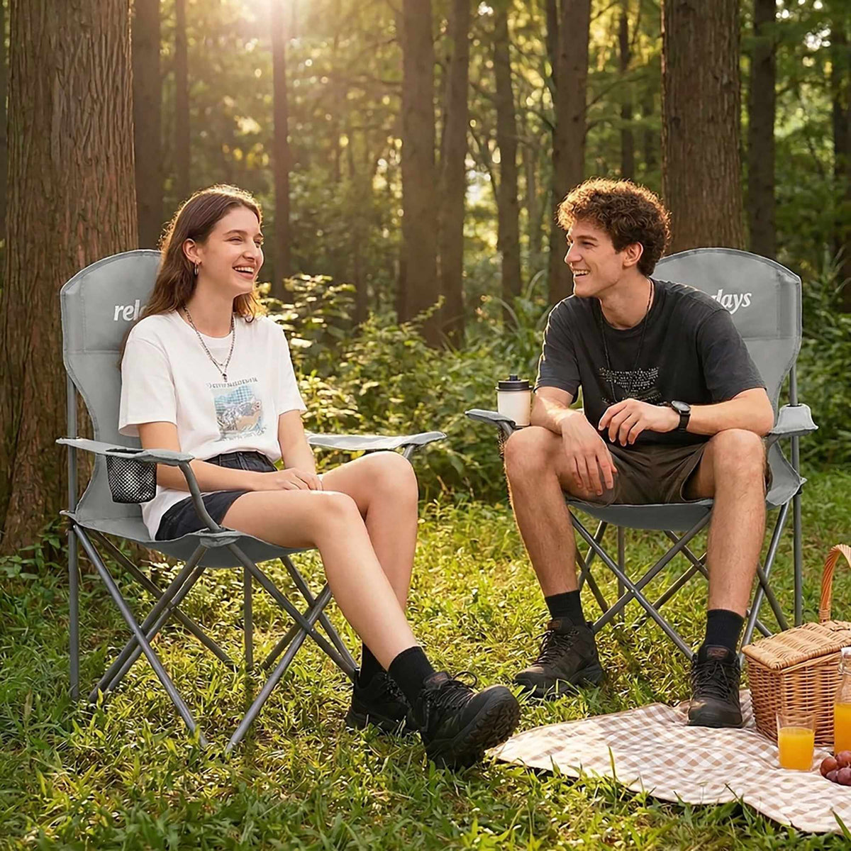Folding Camping Chairs, Set of 2, Carry Bag, Cup Holder