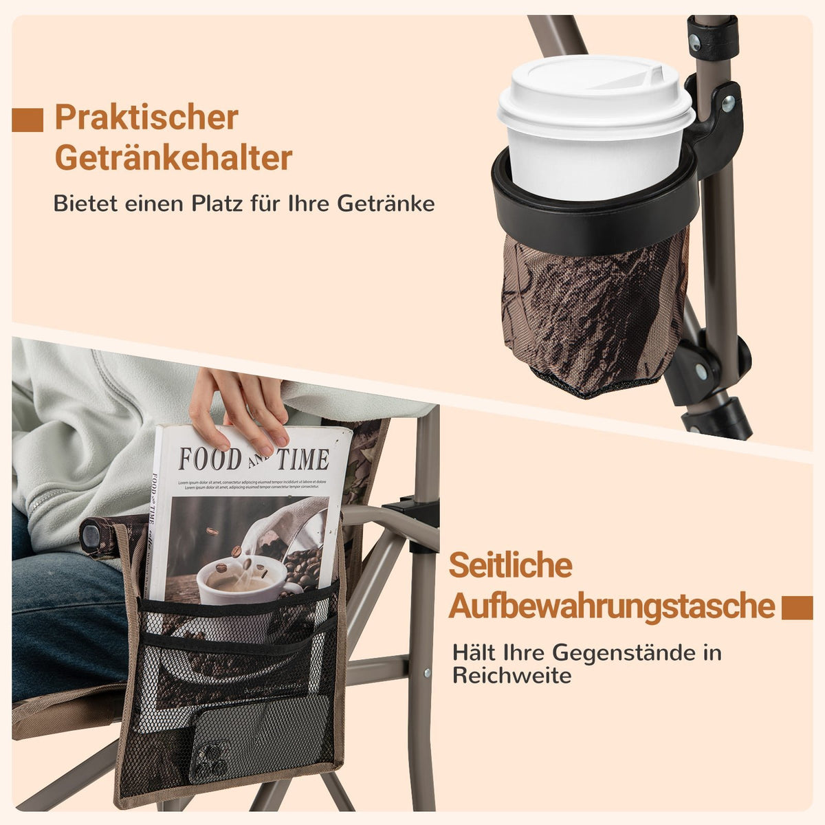 Folding Camping Chair with Cup Holder & Side Pocket