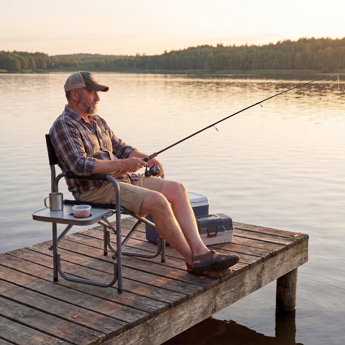 Folding Camping Chair with Side Table, 400 lb Capacity