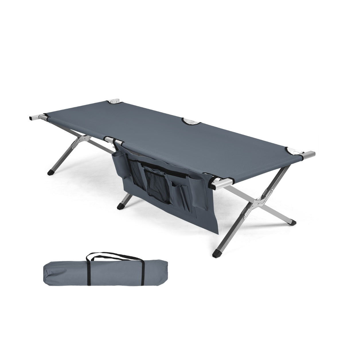 Folding Camping Cot, 450 lb Capacity, Carry Bag, Gray