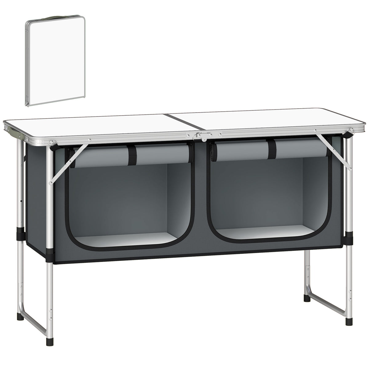 Folding Camping Kitchen with Aluminum Frame and Storage