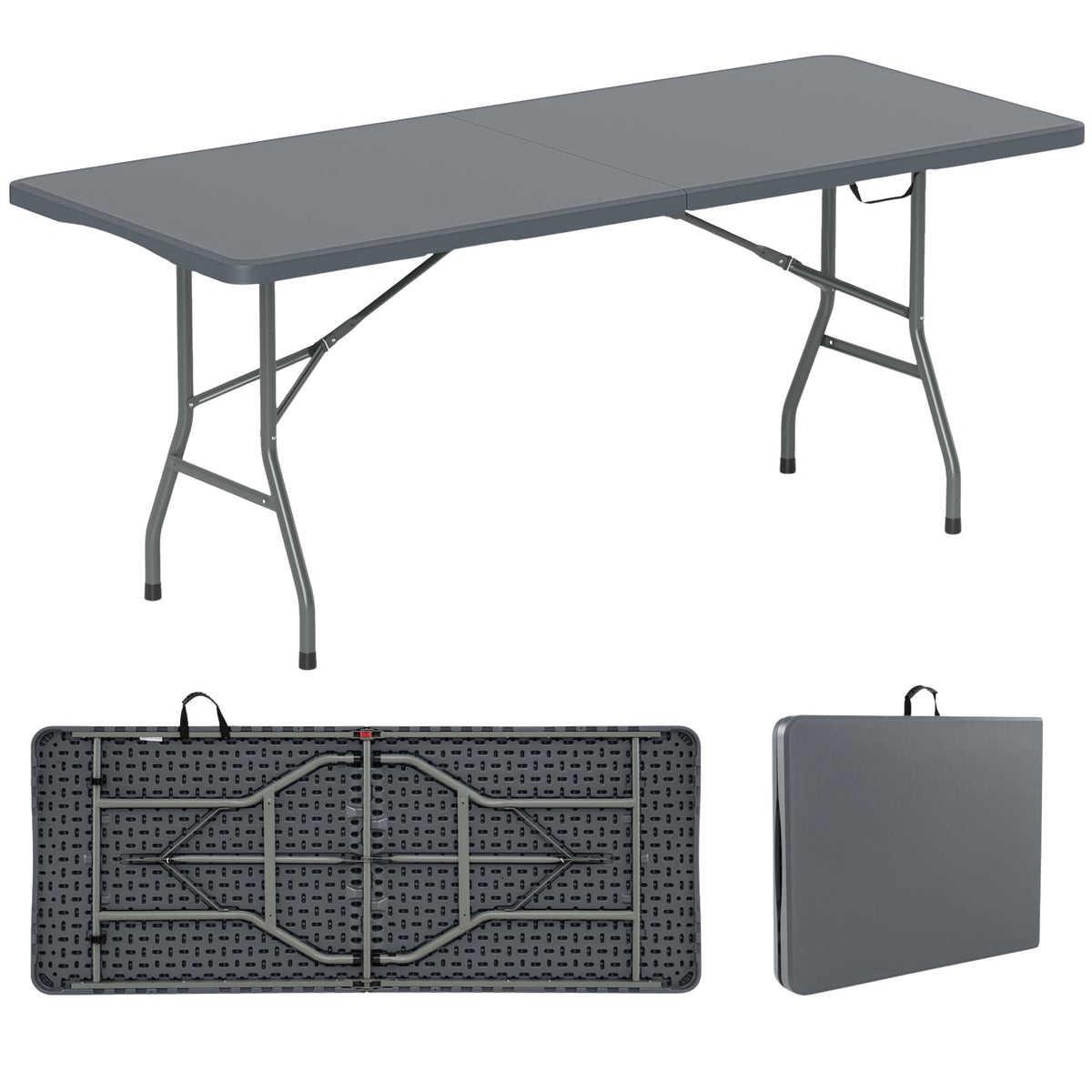Folding Camping Table, 180x74cm, HDPE Top, Metal Legs