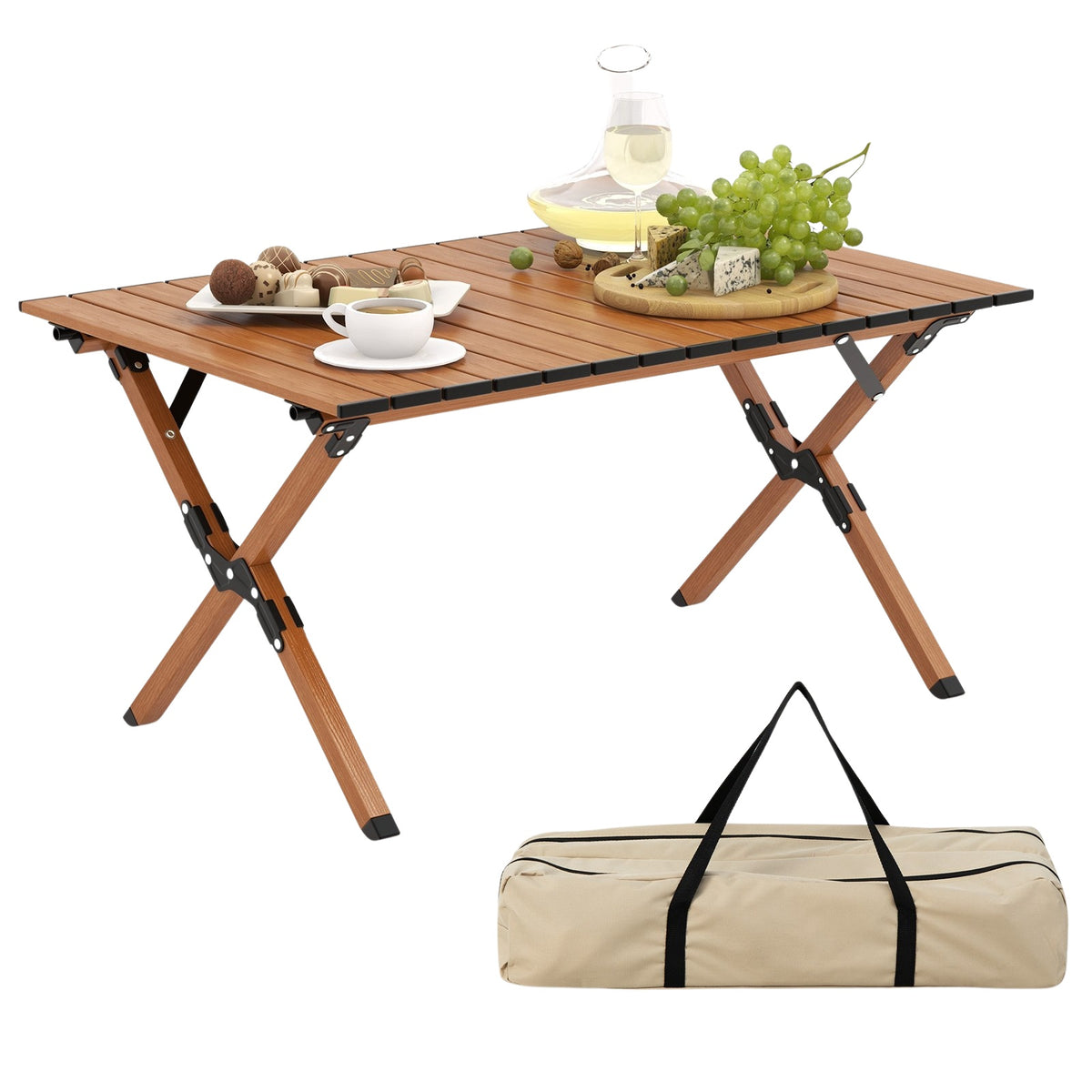 Folding Camping Table, Aluminum Roll-Up Top, Size M