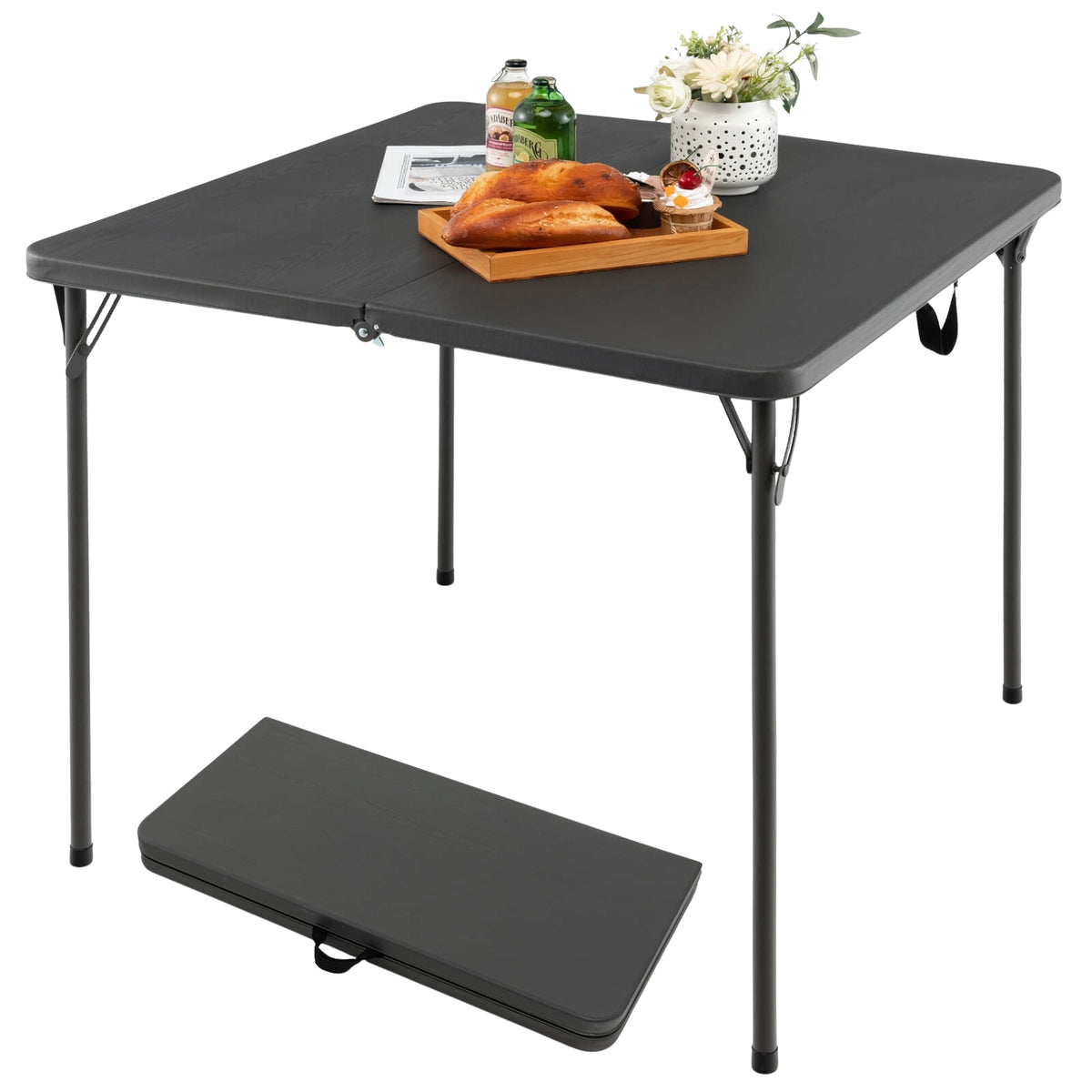 Folding Camping Table, HDPE Top, Steel Frame, 330 lb