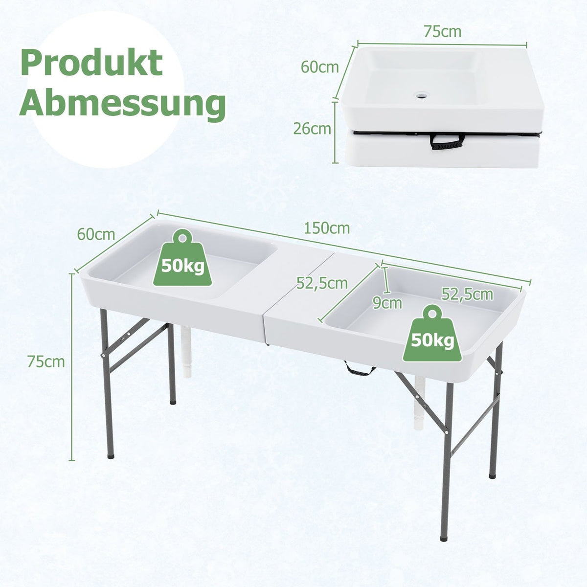 Folding Camping Table with Double Basin & Drain Hose