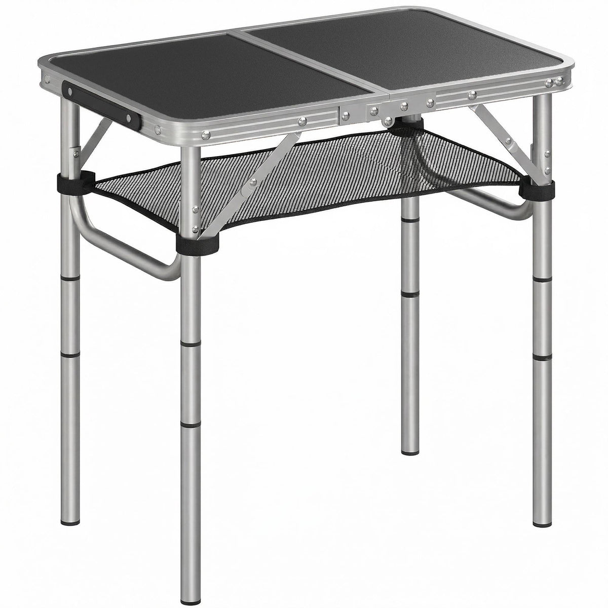 Folding Camping Table with Mesh, Adjustable Heights, Aluminum