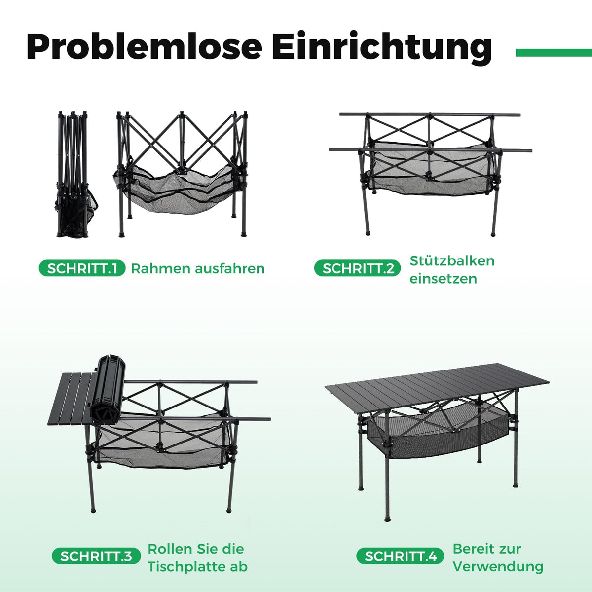 Folding Camping Table with Roll-Up Aluminum Top, Black