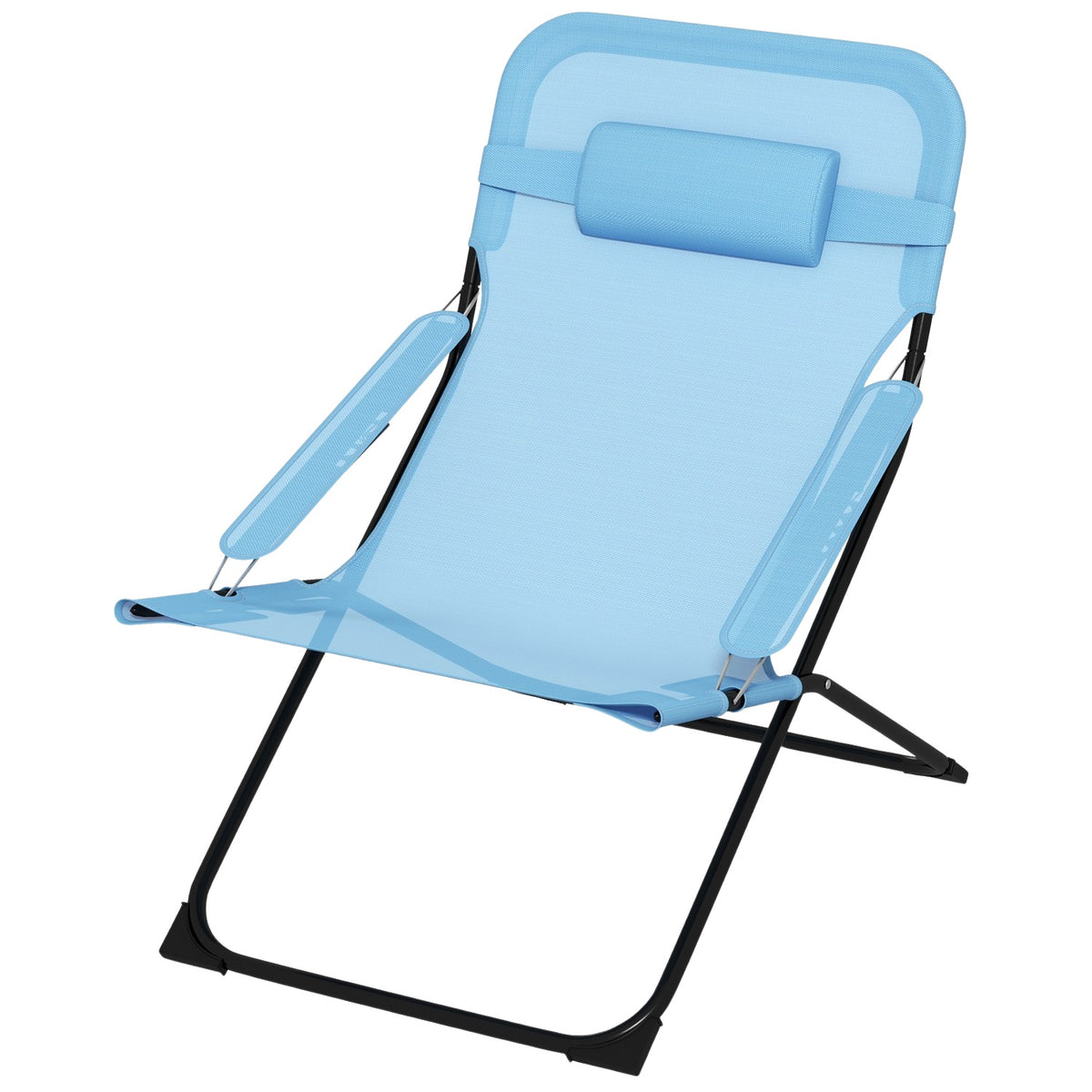 Folding Chair Garden Chair Adjustable Backrest Camping Chair Pillow 120Kg Mesh Blue
