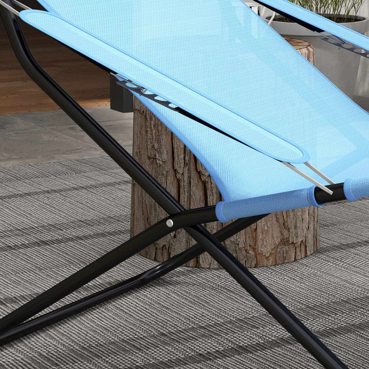 Folding Chair Garden Chair Adjustable Backrest Camping Chair Pillow 120Kg Mesh Blue