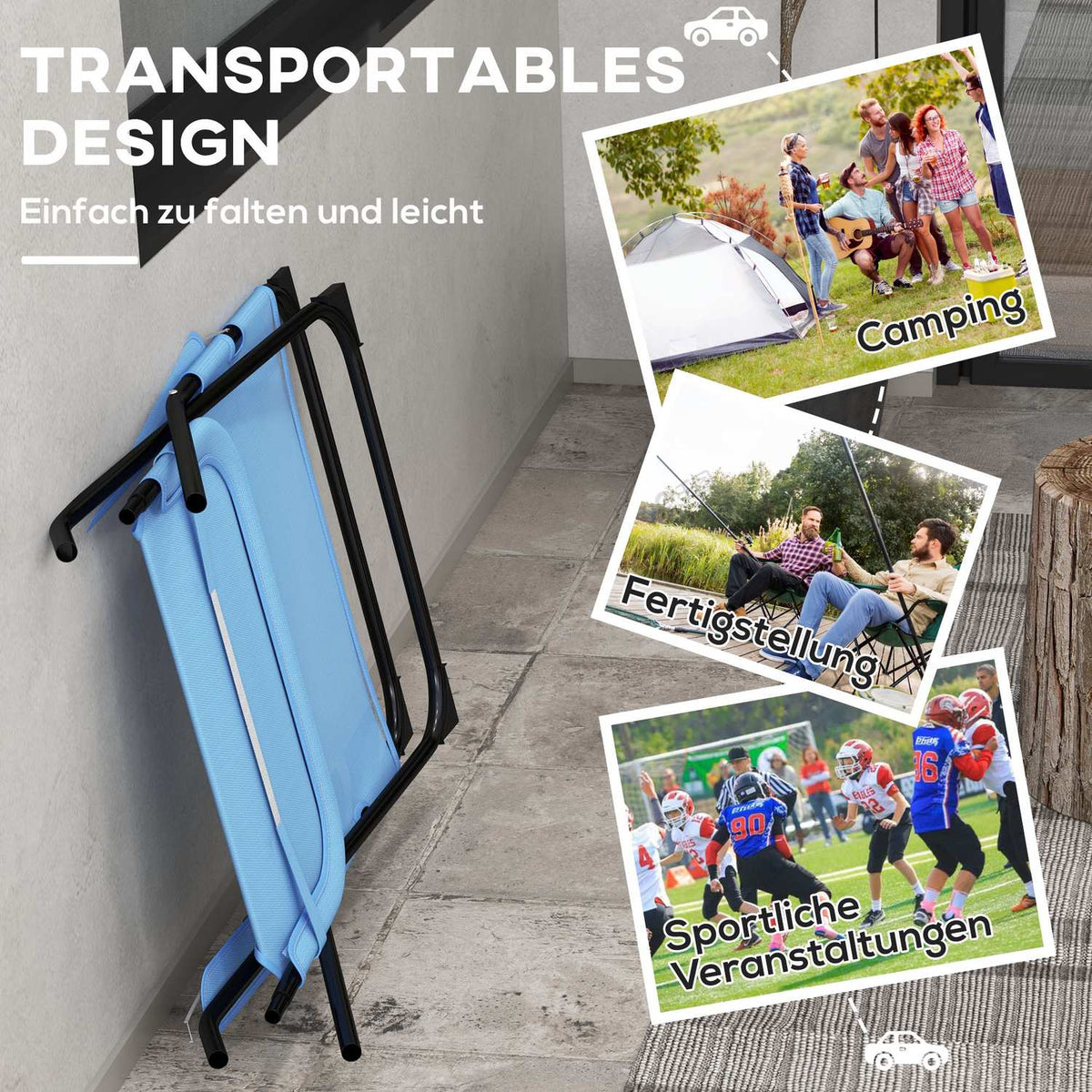 Folding Chair Garden Chair Adjustable Backrest Camping Chair Pillow 120Kg Mesh Blue