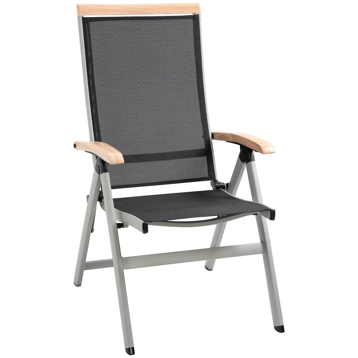Folding Chair Garden Chair Aluminum Mesh Black Silver Backrest Armrest 61X64X112Cm