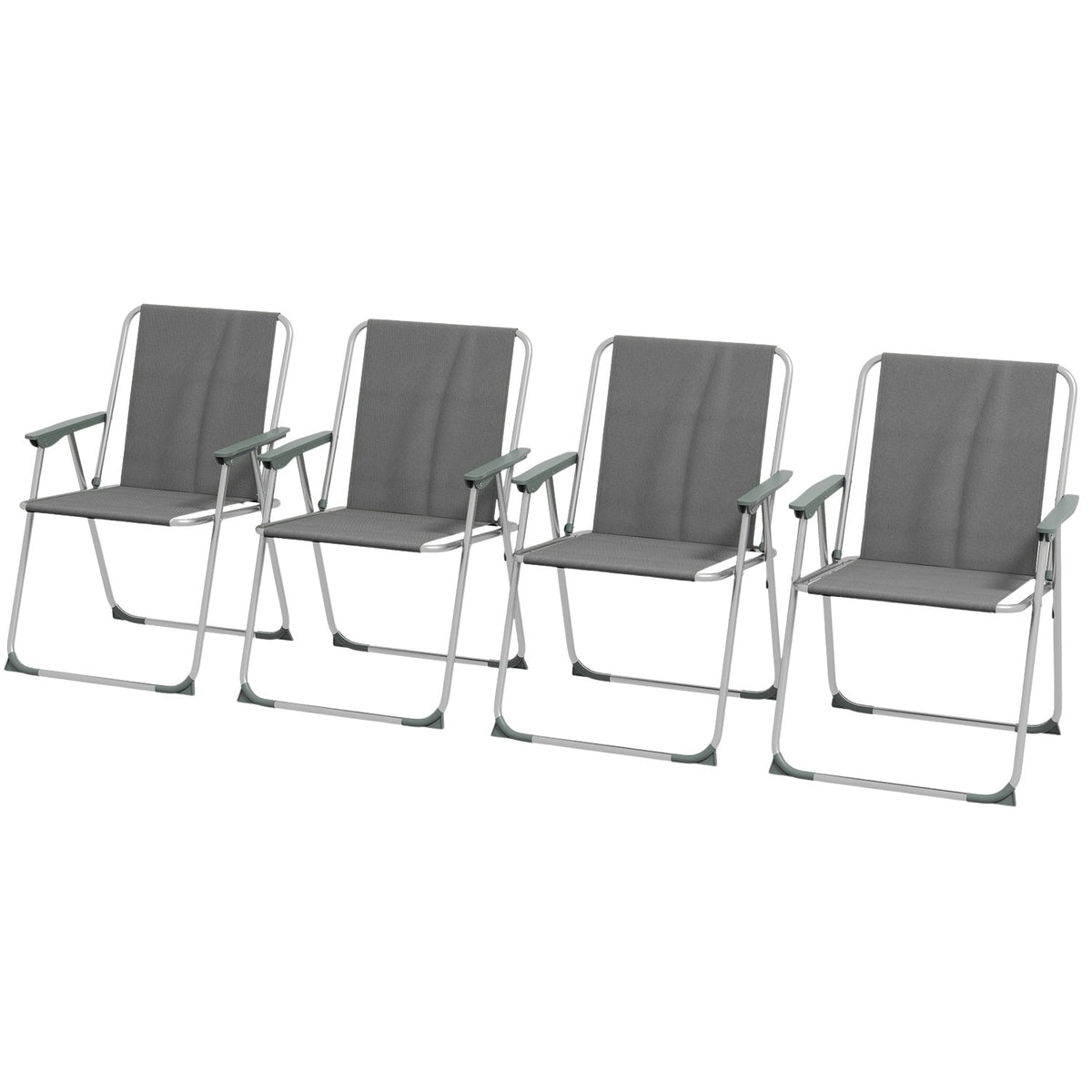 Folding Chair Set Of 4 Folding Garden Chairs With Backrest Armrest Camping Chair For Garden Balcony Oxford Gray 53 X 54 X 76 Cm