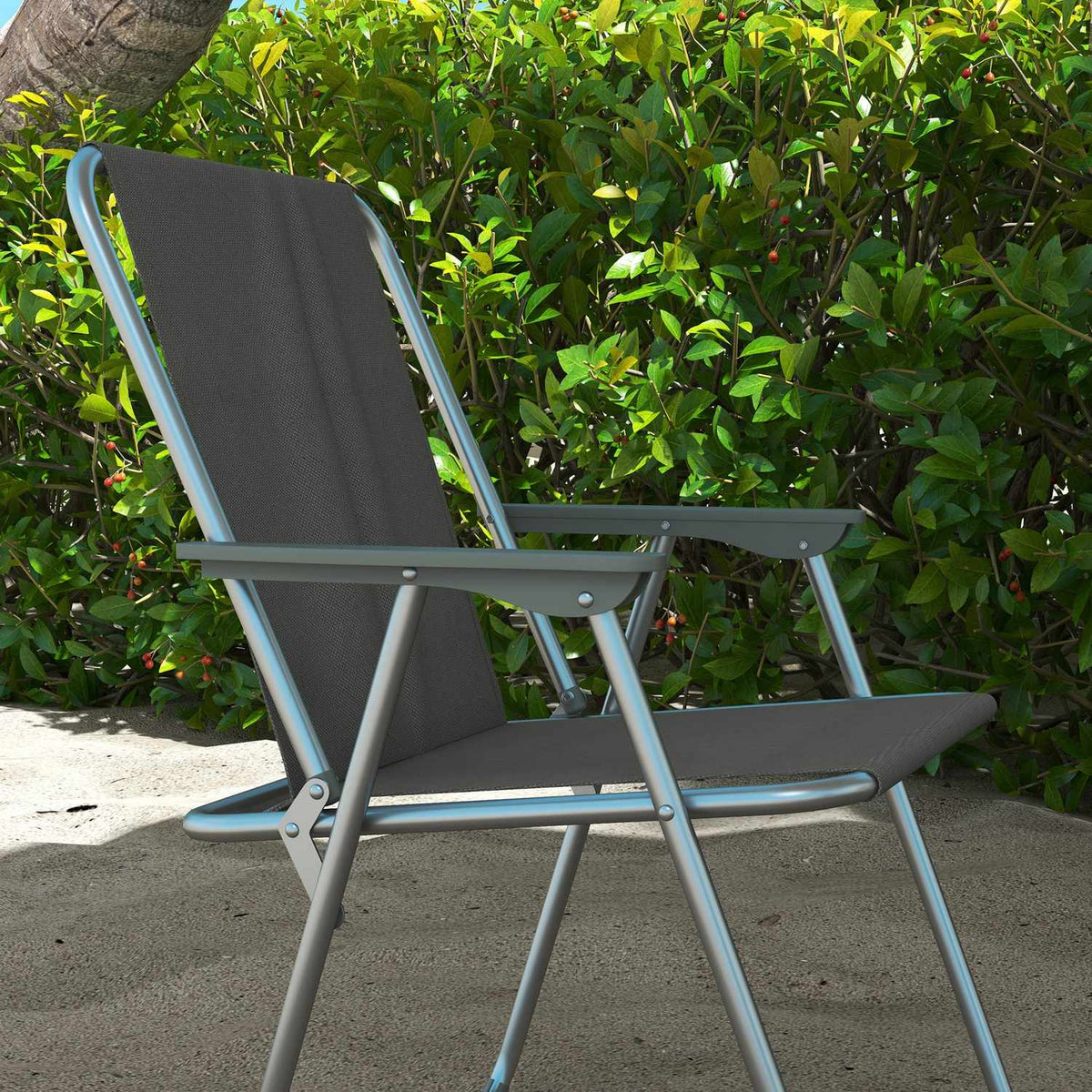 Folding Chair Set Of 4 Folding Garden Chairs With Backrest Armrest Camping Chair For Garden Balcony Oxford Gray 53 X 54 X 76 Cm