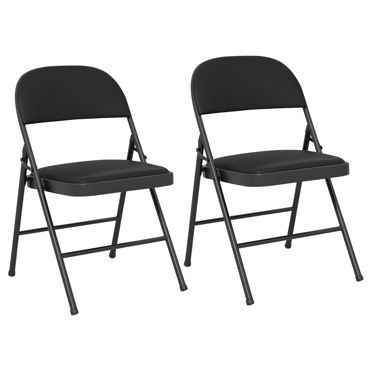 Folding Chairs, Padded PVC Leather, Metal Frame, 2-Pack, Black