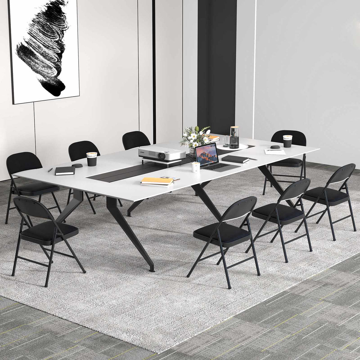Folding Chairs, Padded PVC Leather, Metal Frame, 2-Pack, Black