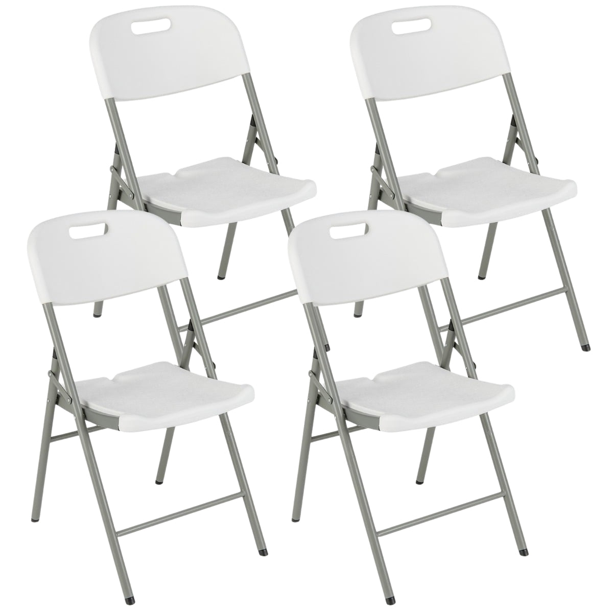 Folding Chairs Set of 4, Metal Frame, White, Portable