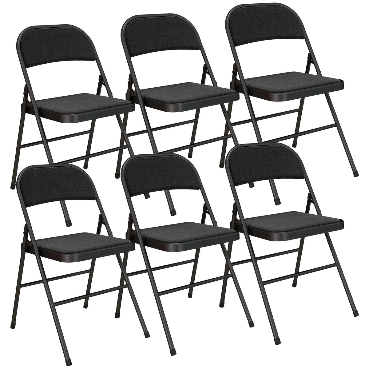 Folding Chairs Set of 6, Black, Steel Frame, Linen Look