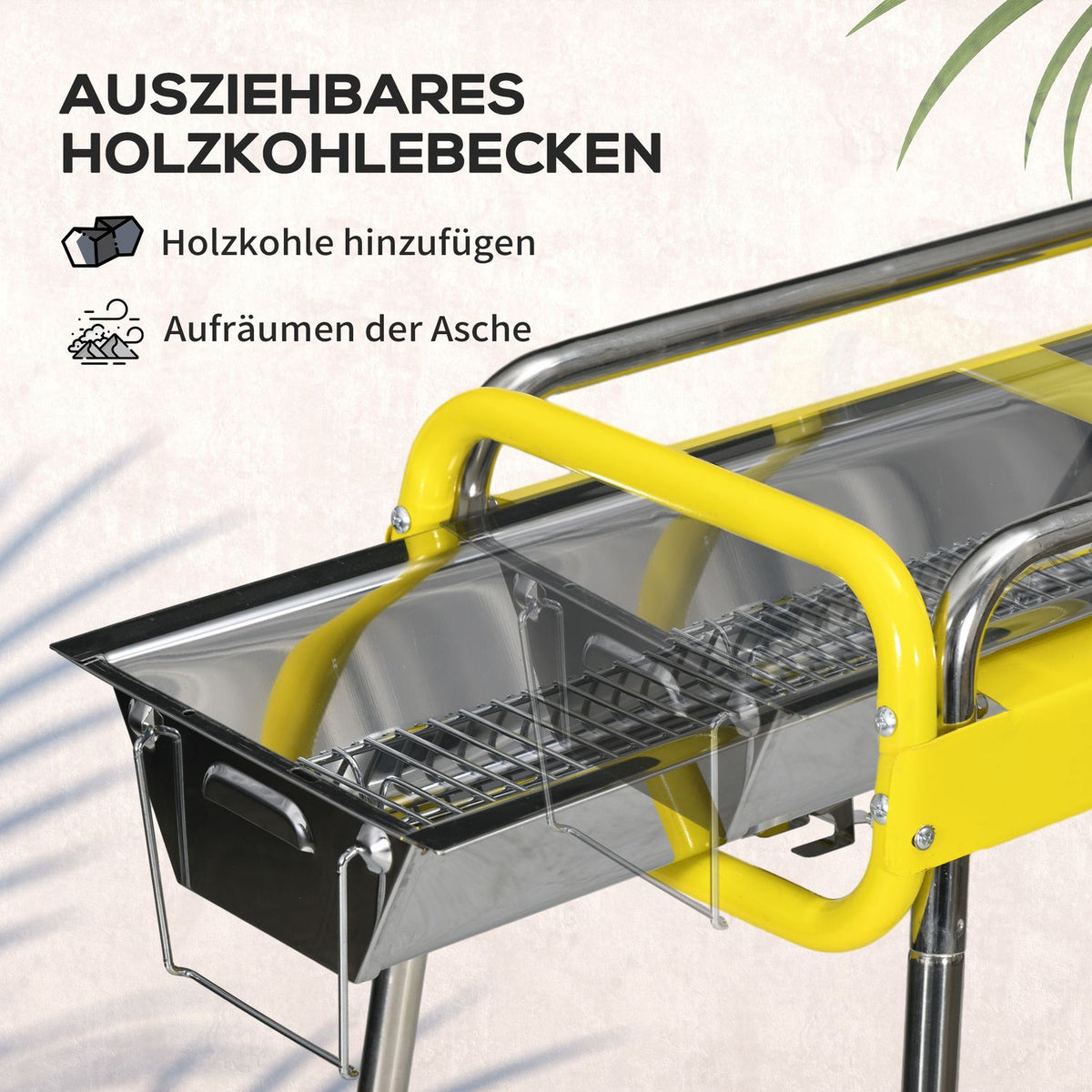 Folding Charcoal Grill, Bbq Grill With 2 Grill Grates, Grill Plate, Folding Legs, Removable Charcoal Tray, Stainless Steel