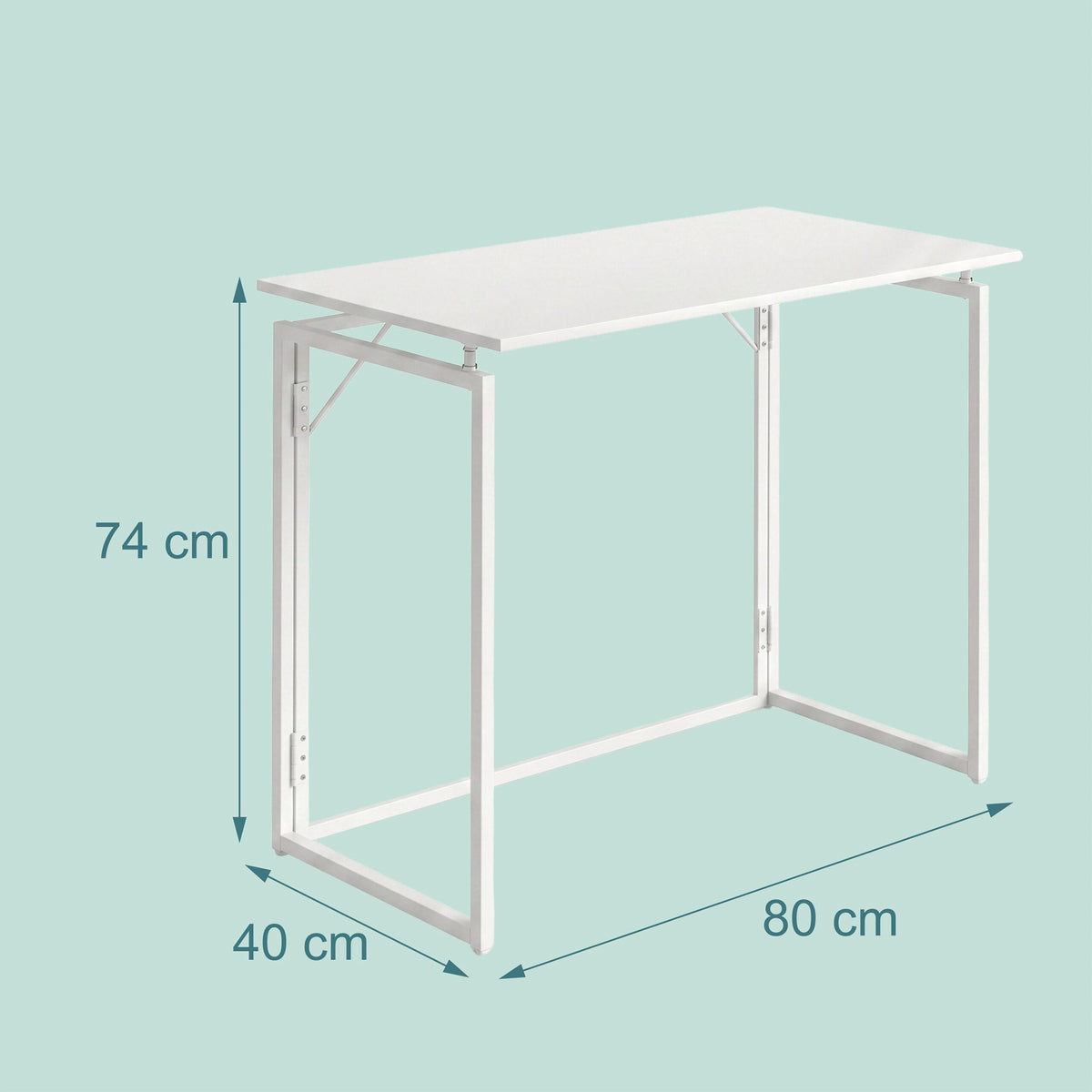 Folding Desk, White, 80x40 cm, Wood & Steel Frame
