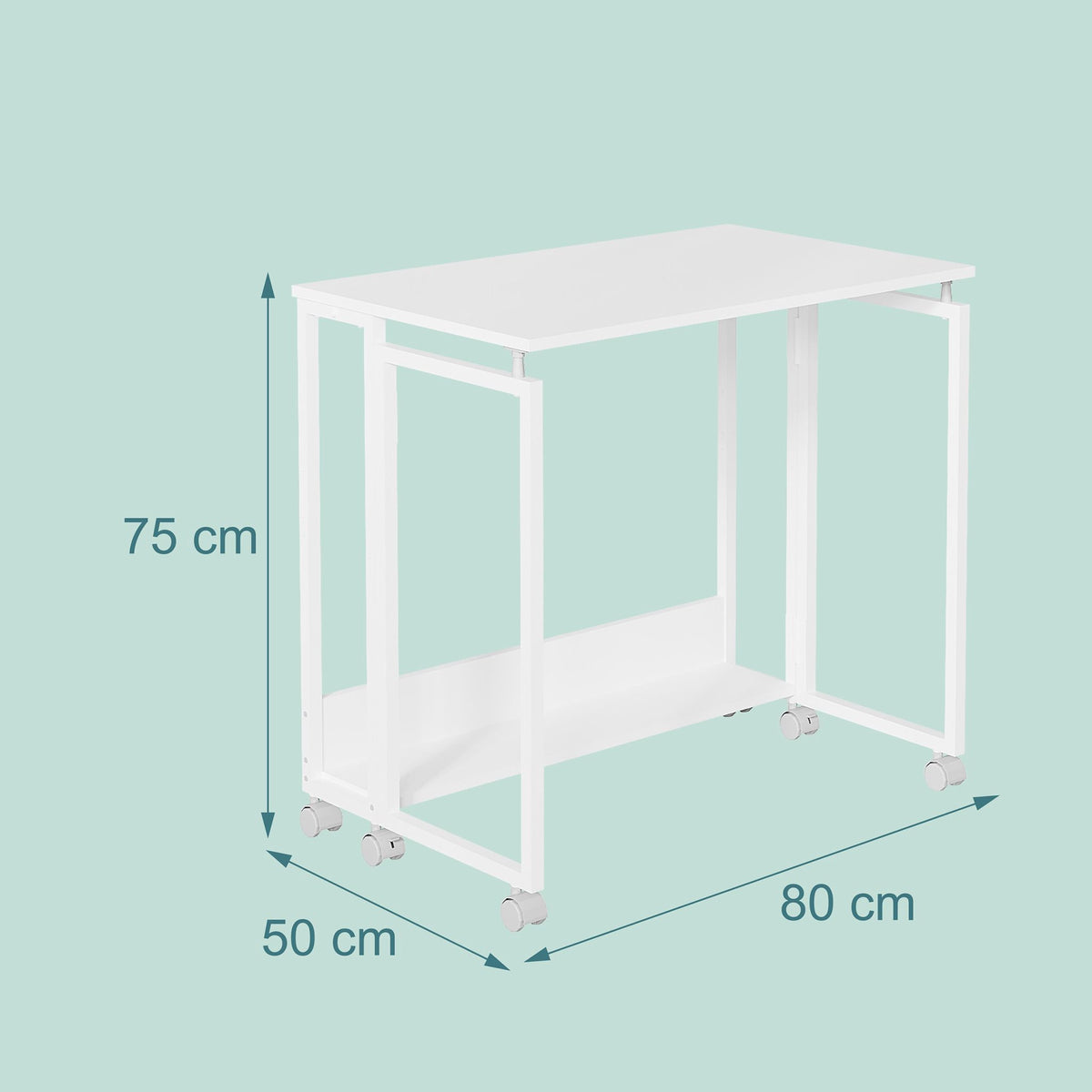 Folding Desk with Wheels, White, 80 x 50 cm
