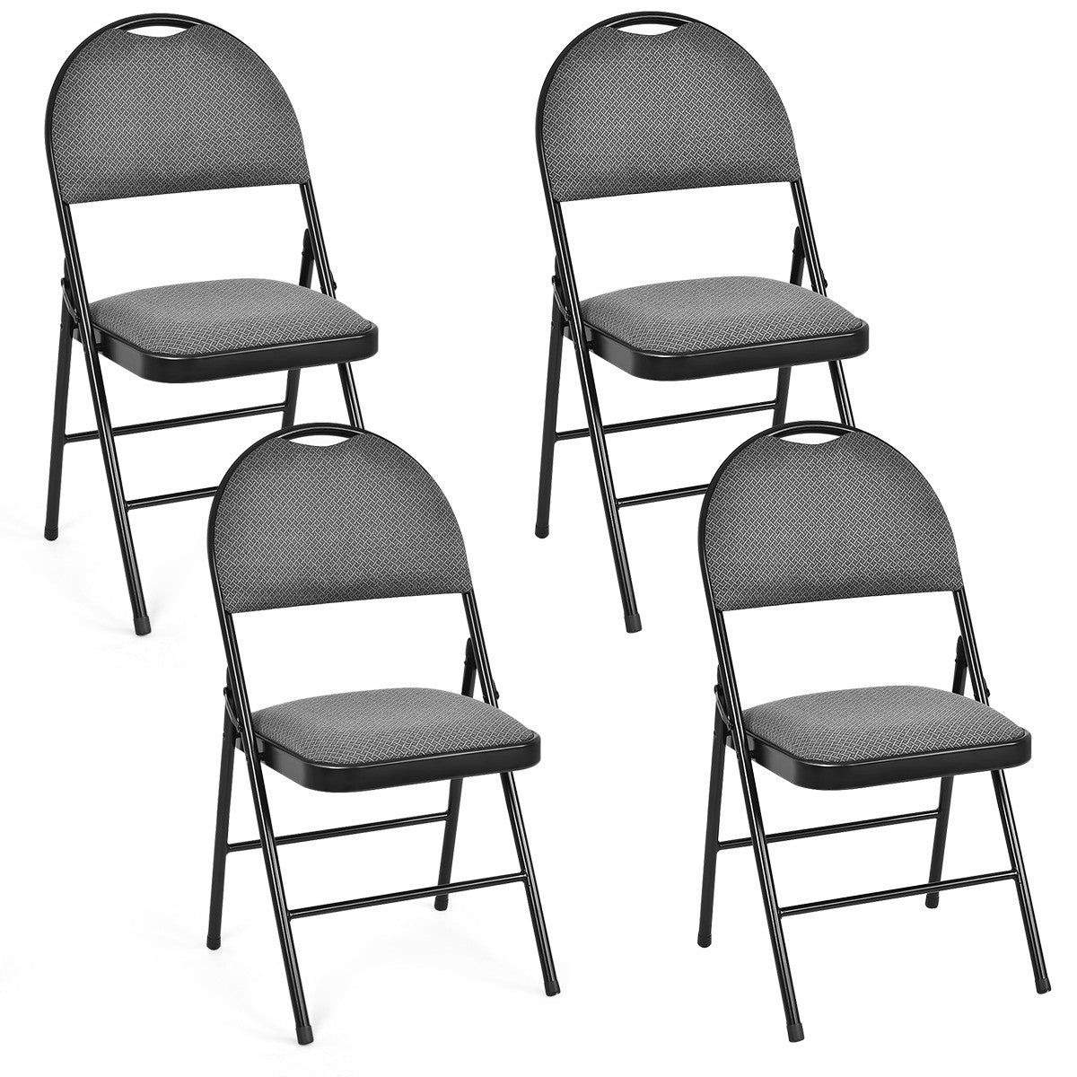 Folding Dining Chairs, Padded Backrest, Set of 4, Gray