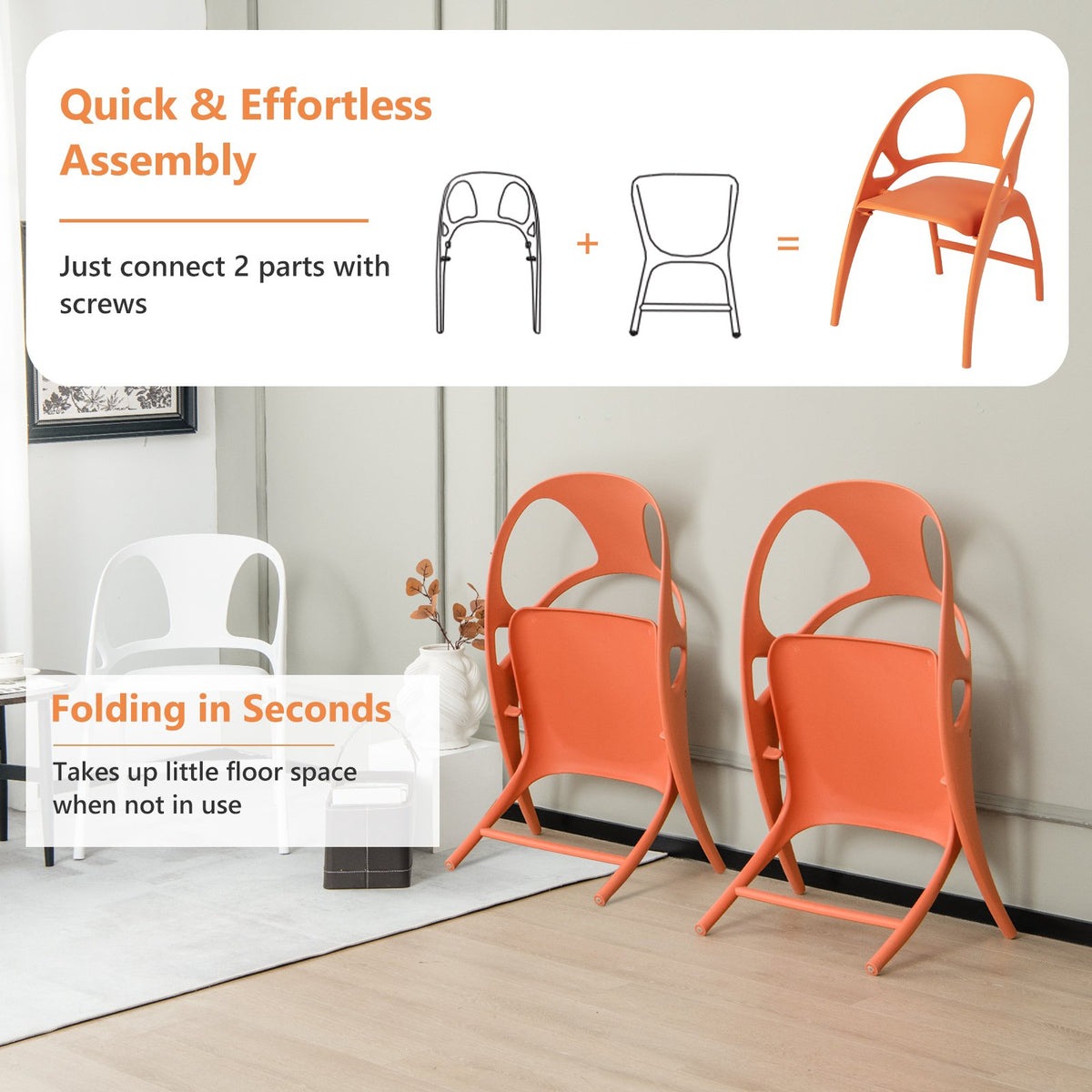 Folding Dining Chairs Set of 2 – High Back, Armrests