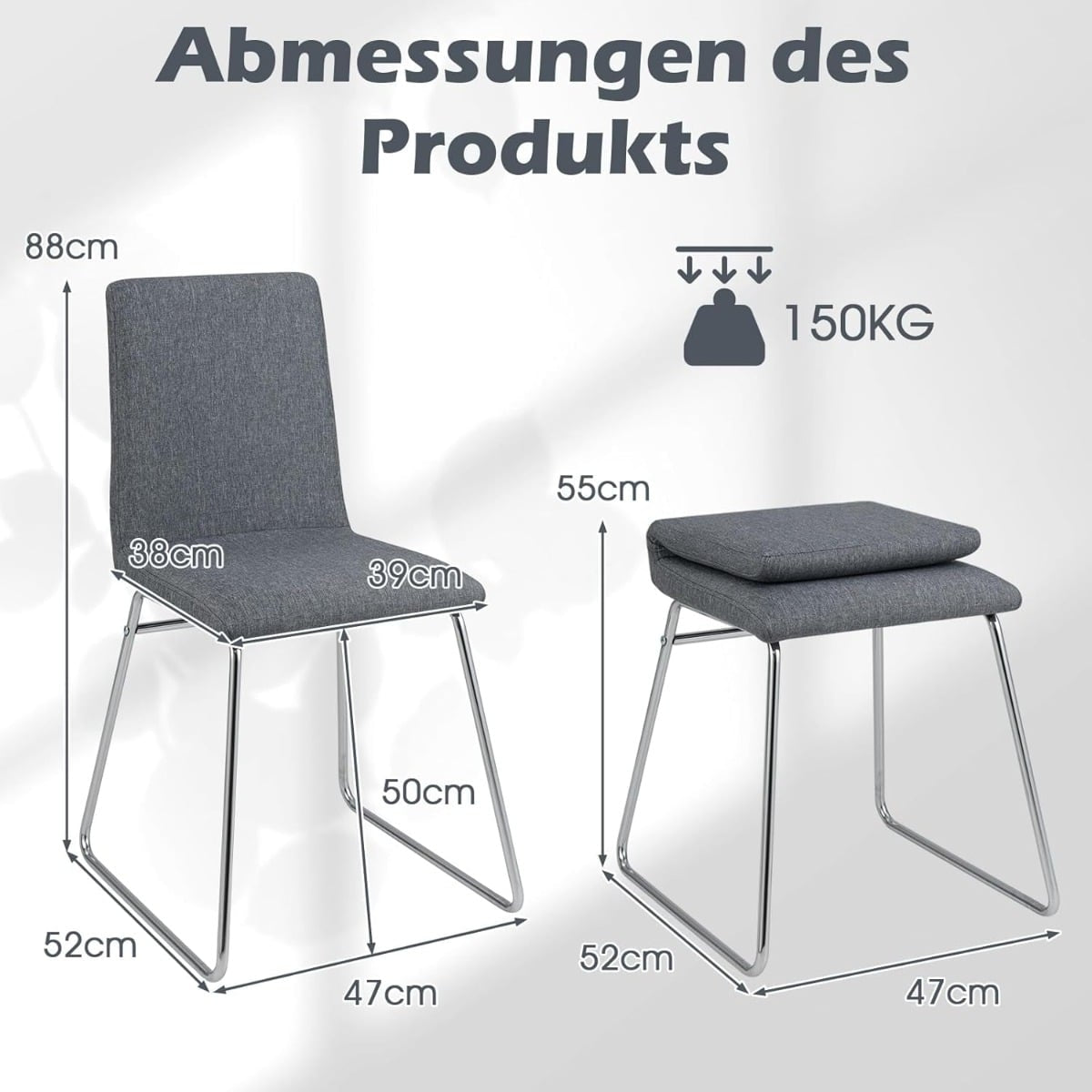 Folding Dining Chairs Set of 2, Metal Frame, Padded Seat