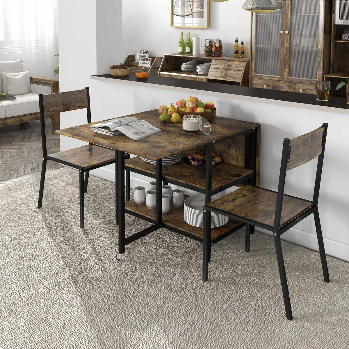 Folding Dining Table, Industrial Design, 140x80x75 cm, Brown/Black