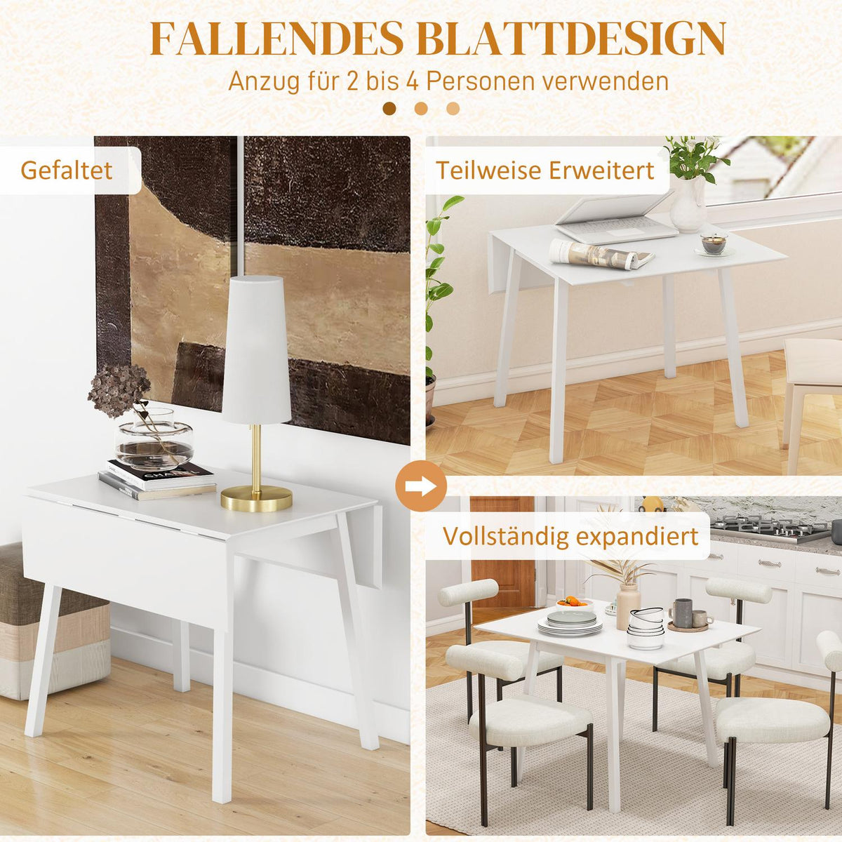 Folding Dining Table, Kitchen Table For 2-4 People, Folding Table, Dining Room Table Made Of Wood, For Small Rooms, 110 X 86 X 75 Cm, White