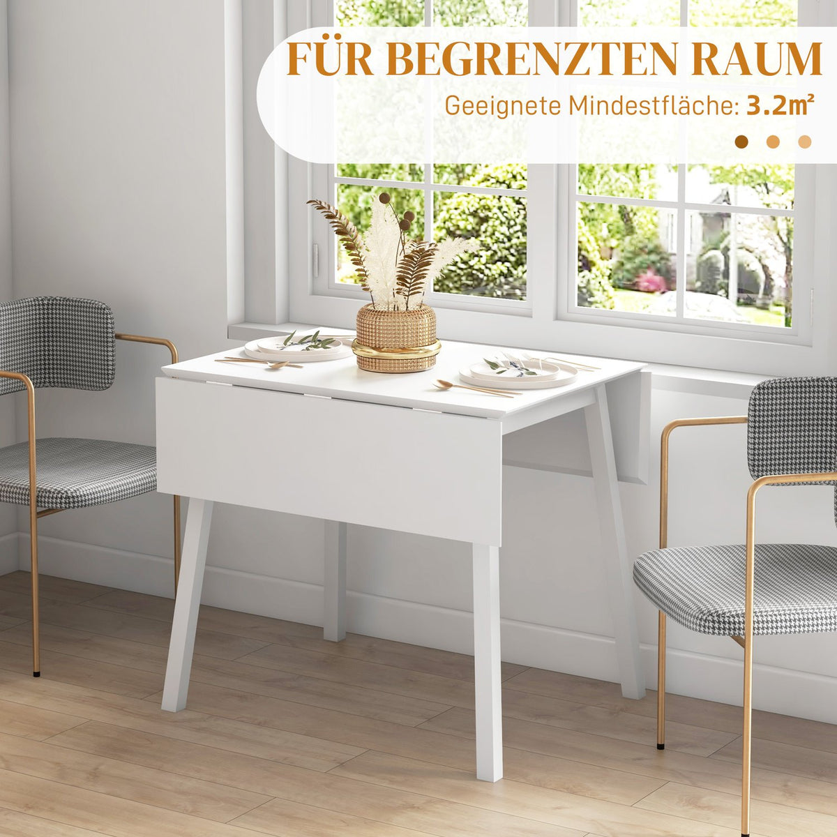 Folding Dining Table, Kitchen Table For 2-4 People, Folding Table, Dining Room Table Made Of Wood, For Small Rooms, 110 X 86 X 75 Cm, White