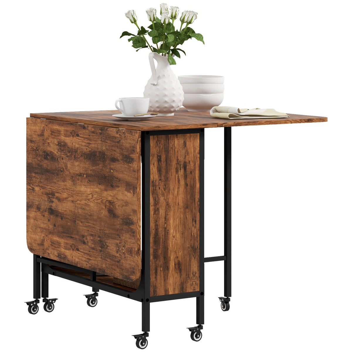 Folding Dining Table Kitchen Table for 6 People with Open Shelf Mobile Folding Table Dining Room Table for Small Rooms, Dining Room, Kitchen 130 x 80 x 74 cm Rustic Brown