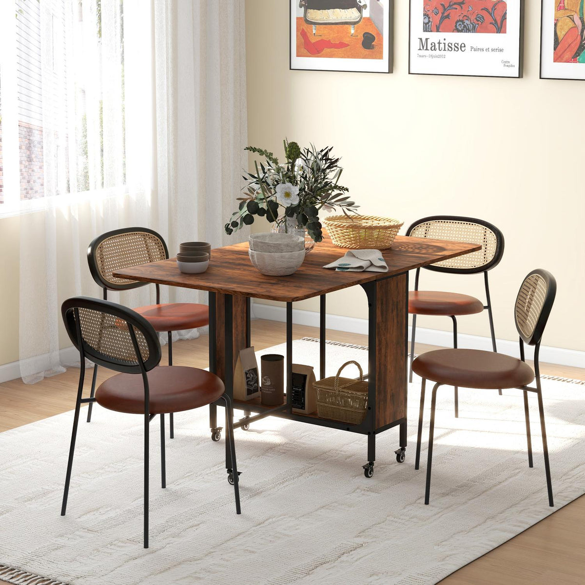 Folding Dining Table Kitchen Table for 6 People with Open Shelf Mobile Folding Table Dining Room Table for Small Rooms, Dining Room, Kitchen 130 x 80 x 74 cm Rustic Brown