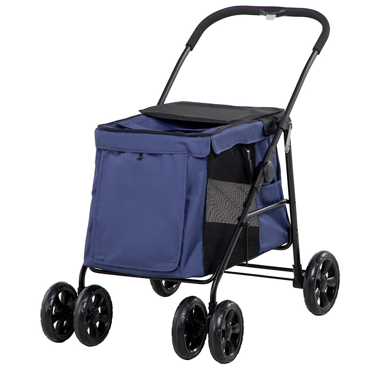 Folding Dog Stroller With Cushion, Side Pockets, Mesh Window, For Small And Medium Dogs Up To 20Kg, Oxford Cloth, Blue