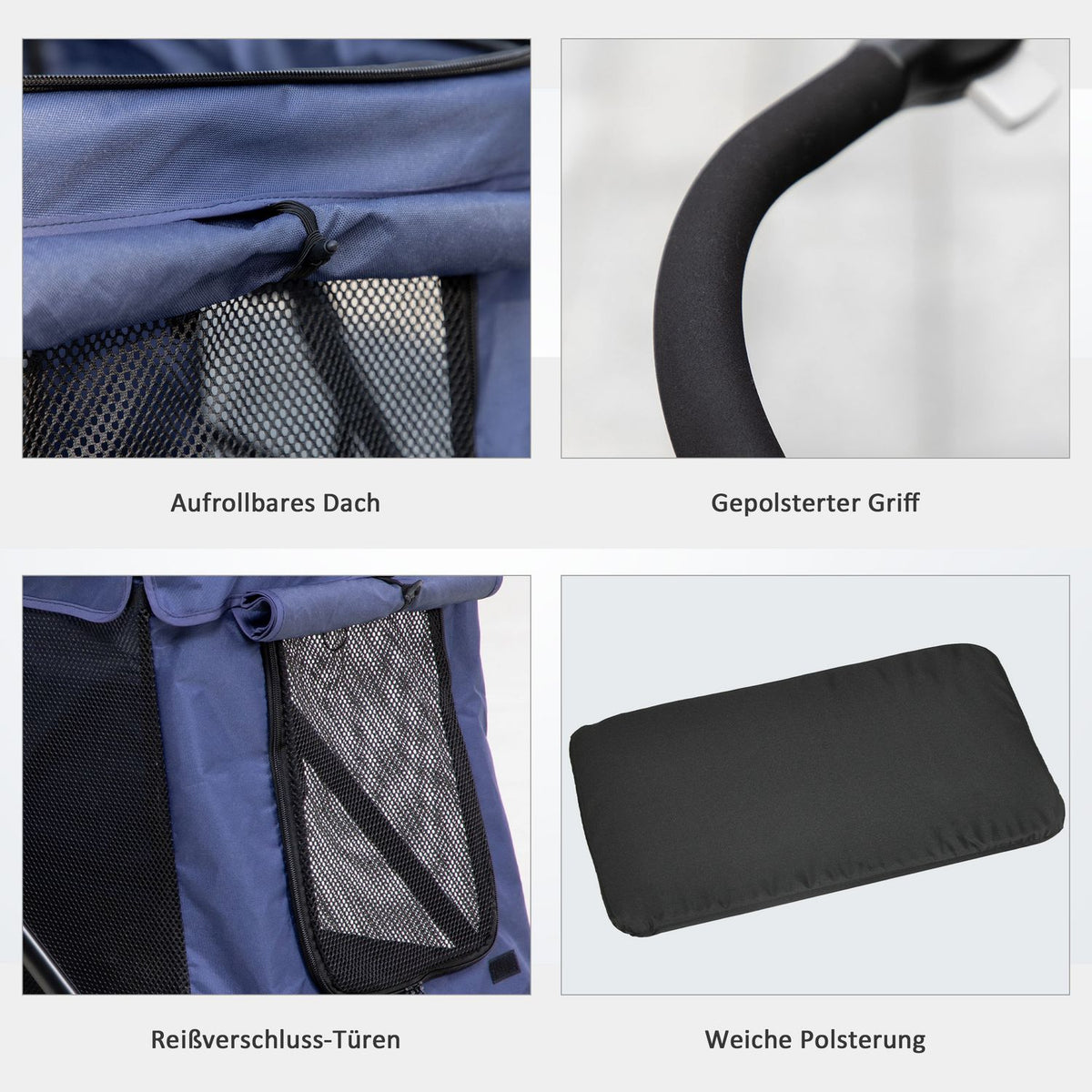 Folding Dog Stroller With Cushion, Side Pockets, Mesh Window, For Small And Medium Dogs Up To 20Kg, Oxford Cloth, Blue