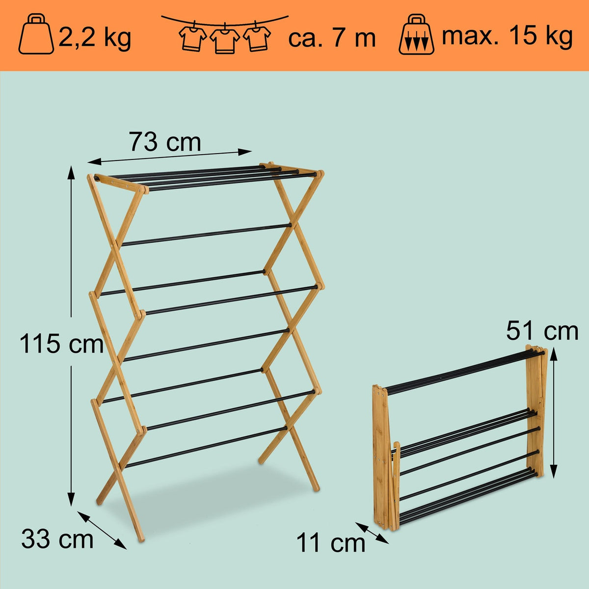 Folding Drying Rack, Bamboo & Metal, 6 Levels