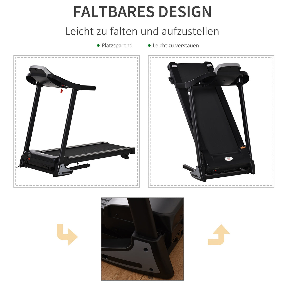 Folding Electric Treadmill 500W 1-12.8 Km/H With Led Display Cup Holder And Mobile Phone Holder Steel Abs Black + Gray 142 × 66 X 127 Cm