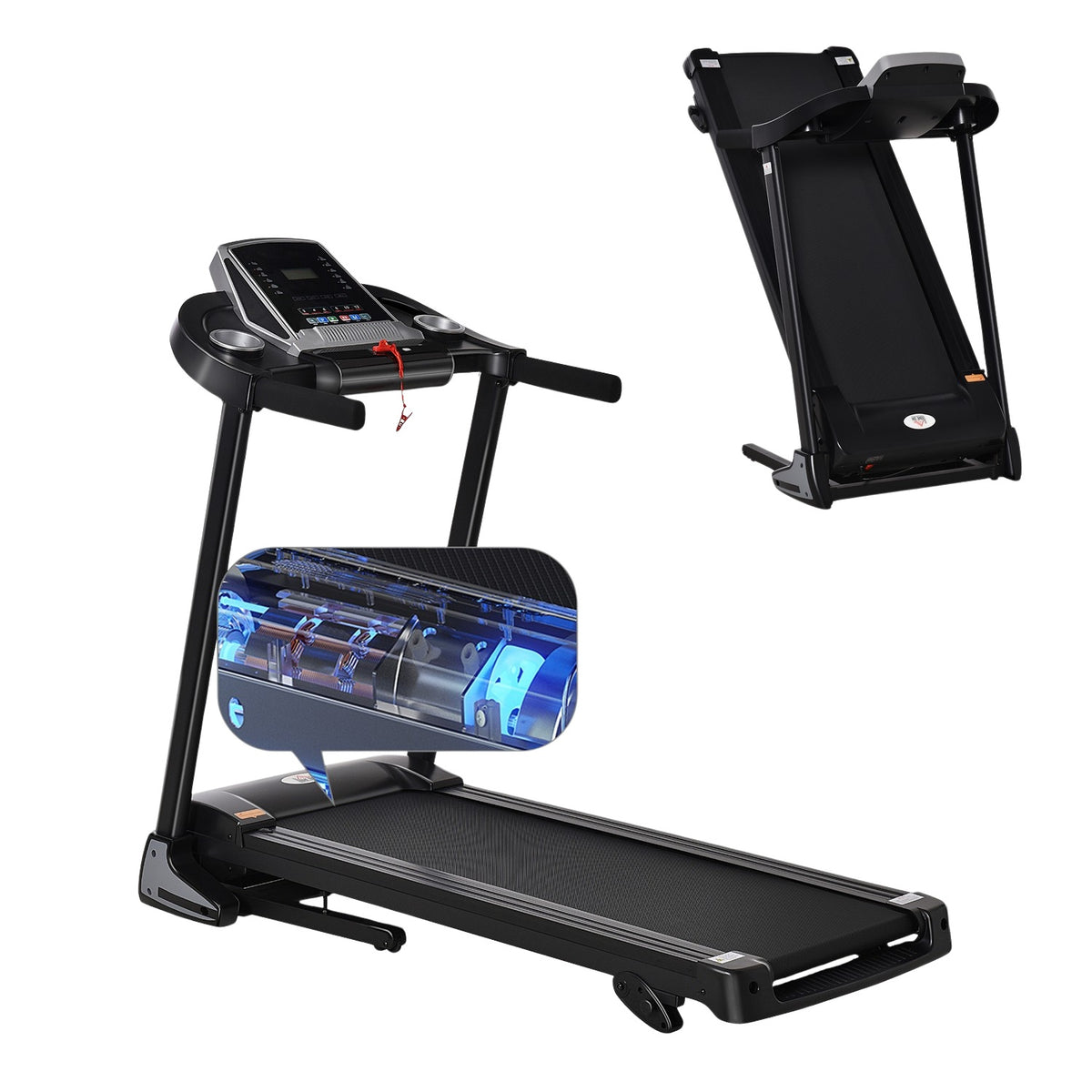 Folding Electric Treadmill 500W 1-12.8 Km/H With Led Display Cup Holder And Mobile Phone Holder Steel Abs Black + Gray 142 × 66 X 127 Cm